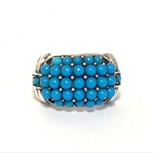 Vintage Boho Chunky Zuni Snake Eye Turquoise Cluster Sterling Silver Ring 8